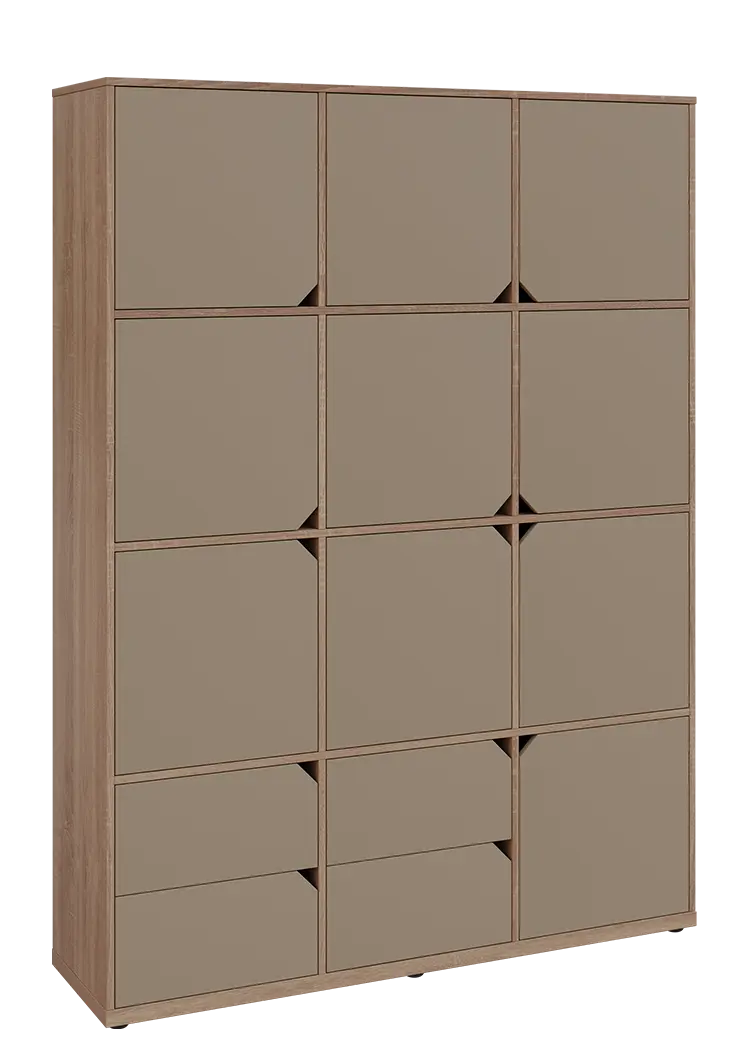 KU6-15DZ4 P skříň vysoká 10-dvéřová, zásuvky, 2053x1522x400 mm, provedení pravé, dub bardolino/latte