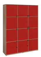 KU6-15DZ4 P skříň vysoká 10-dvéřová, zásuvky, 2053x1522x400 mm, provedení pravé, dub bardolino/červe