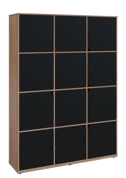 KU6-15DZ4 P skříň vysoká 10-dvéřová, zásuvky, 2053x1522x400 mm, provedení pravé, dub bardolino/černá