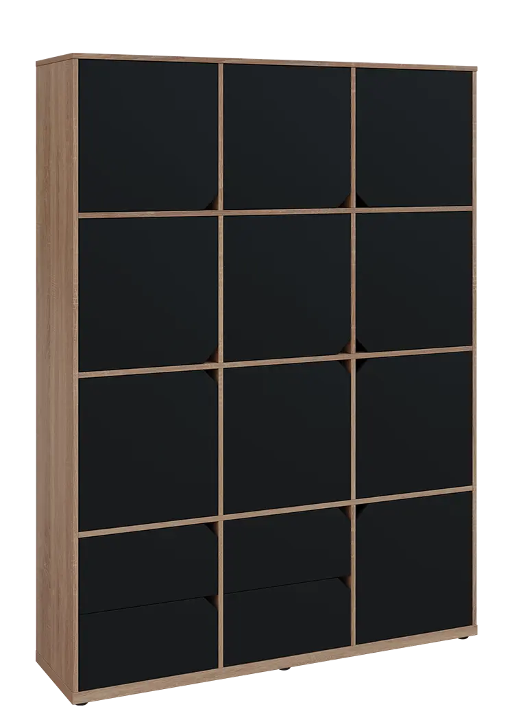 KU6-15DZ4 P skříň vysoká 10-dvéřová, zásuvky, 2053x1522x400 mm, provedení pravé, dub bardolino/černá