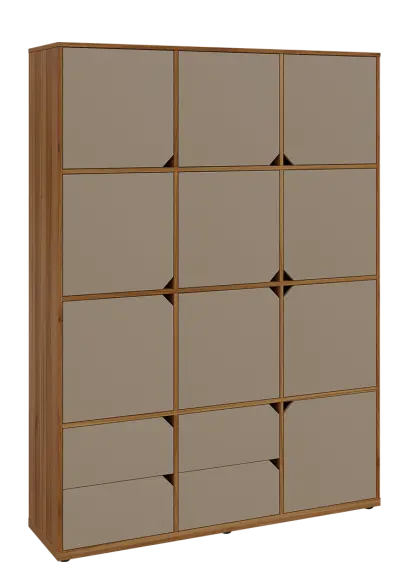 KU6-15DZ4 P skříň vysoká 10-dvéřová, zásuvky, 2053x1522x400 mm, provedení pravé, ořech světlý/latte