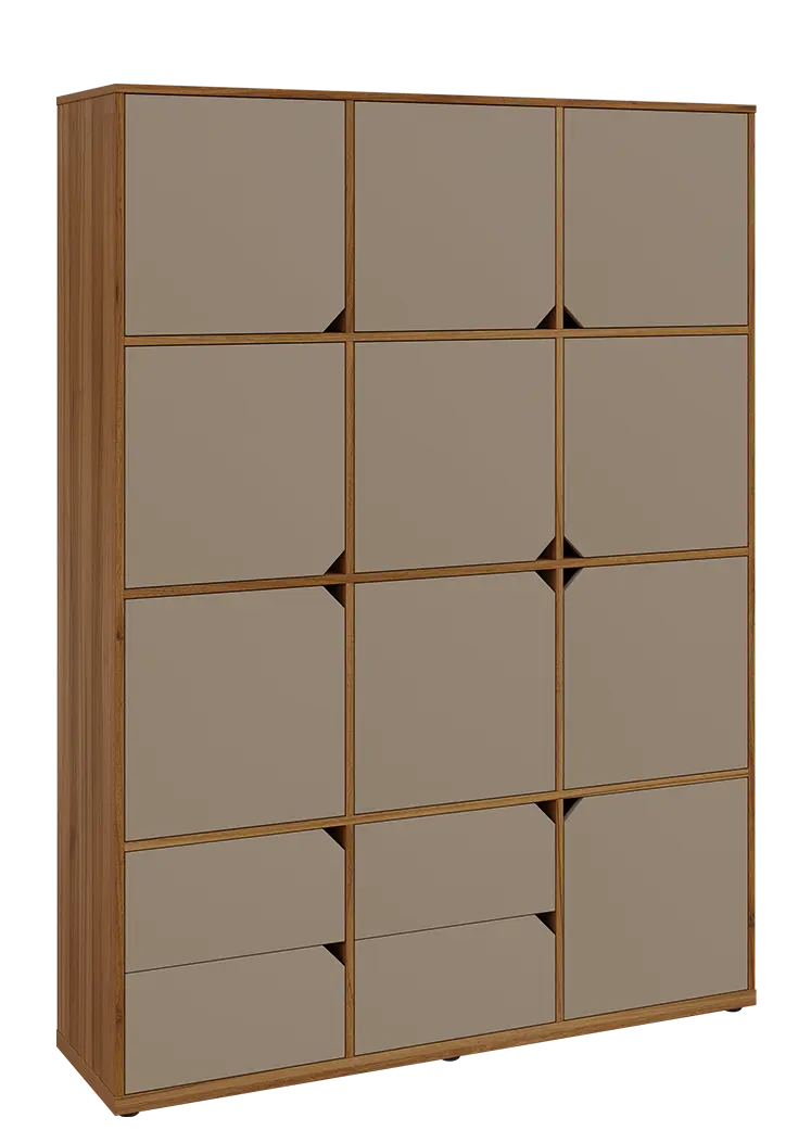 KU6-15DZ4 P skříň vysoká 10-dvéřová, zásuvky, 2053x1522x400 mm, provedení pravé, ořech světlý/latte