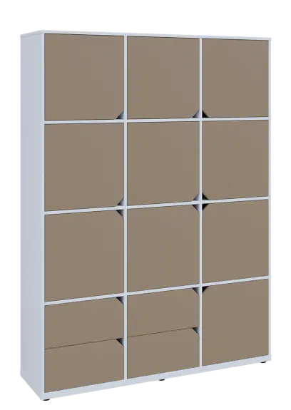 KU6-15DZ4 P skříň vysoká 10-dvéřová, zásuvky, 2053x1522x400 mm, provedení pravé, bílá sněžná/latte