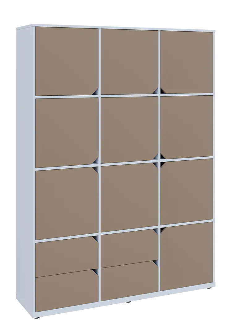 KU6-15DZ4 P skříň vysoká 10-dvéřová, zásuvky, 2053x1522x400 mm, provedení pravé, bílá sněžná/latte