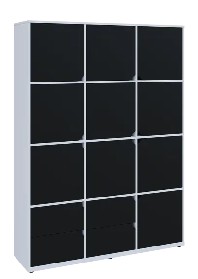 KU6-15DZ4 P skříň vysoká 10-dvéřová, zásuvky, 2053x1522x400 mm, provedení pravé, bílá sněžná/černá