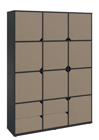 KU6-15DZ4 P skříň vysoká 10-dvéřová, zásuvky, 2053x1522x400 mm, provedení pravé, antracit/latte