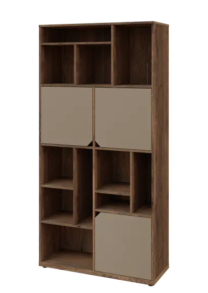 KU6-10DN L skříň vysoká 3-dvéřová, niky, 2053x1022x400 mm, provedení levé, dub halifax cínový/latte