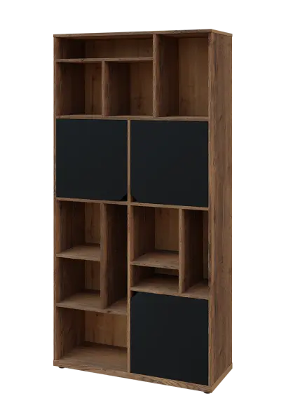 KU6-10DN L skříň vysoká 3-dvéřová, niky, 2053x1022x400 mm, provedení levé, dub halifax cínový/černá