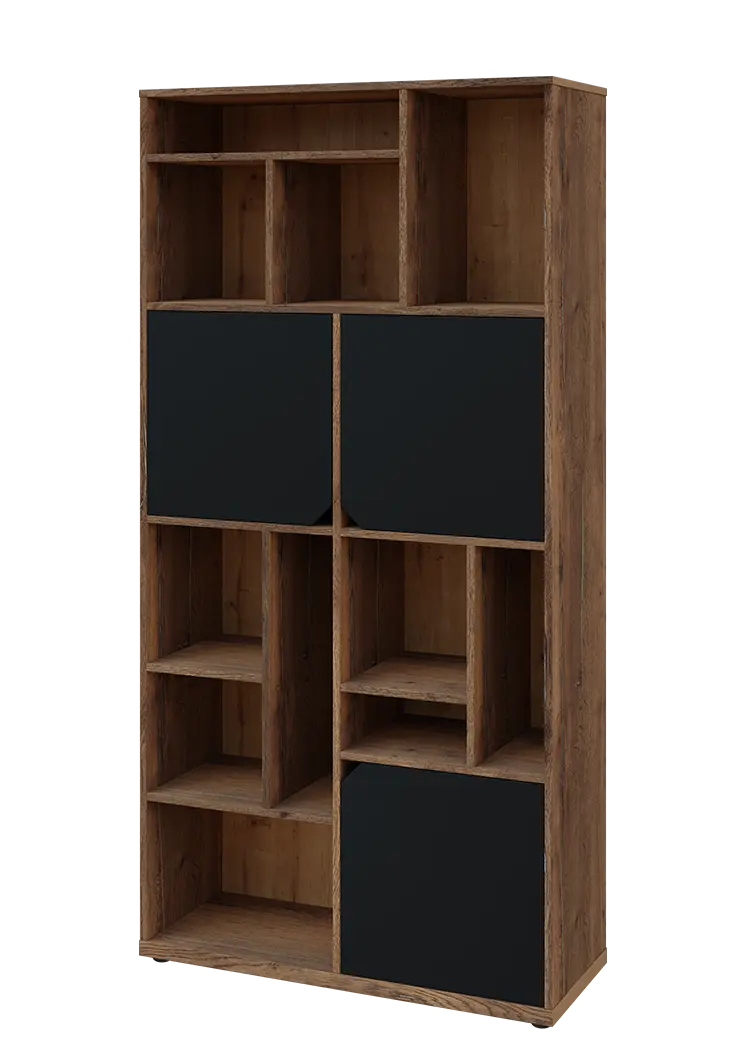 KU6-10DN L skříň vysoká 3-dvéřová, niky, 2053x1022x400 mm, provedení levé, dub halifax cínový/černá