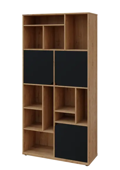 KU6-10DN L skříň vysoká 3-dvéřová, niky, 2053x1022x400 mm, provedení levé, dub lite/černá