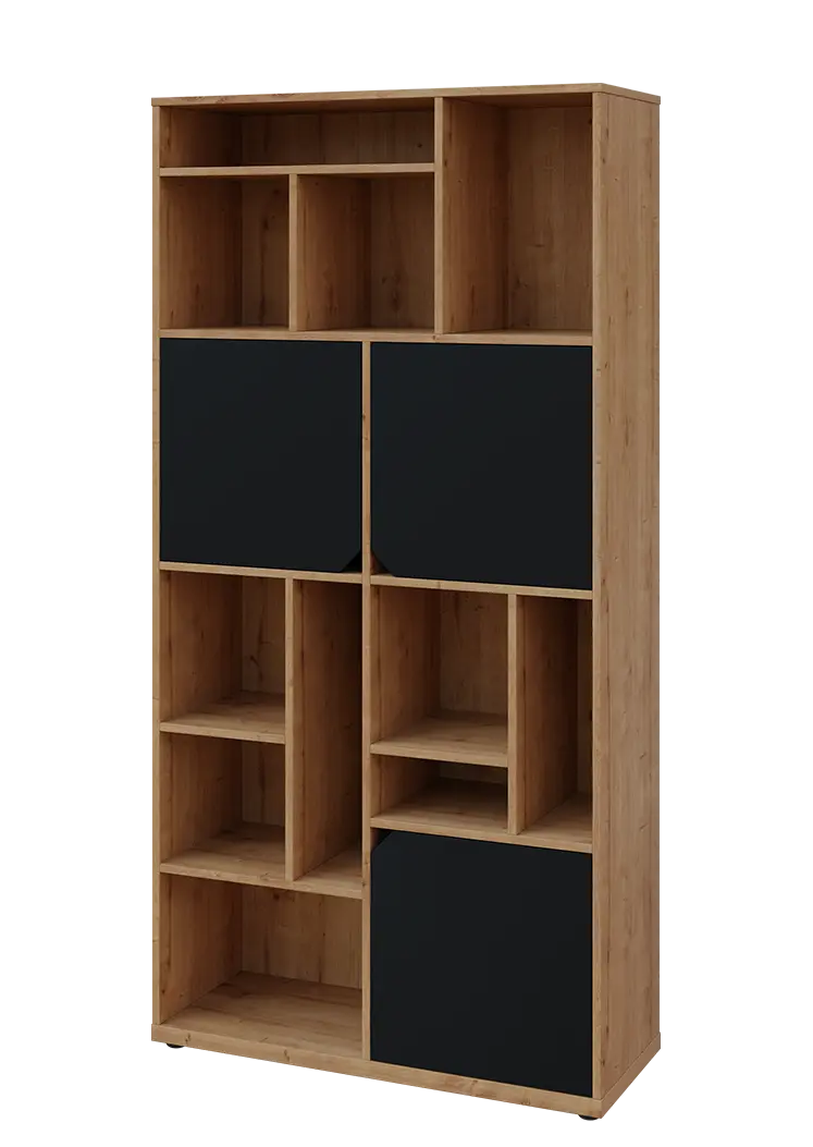 KU6-10DN L skříň vysoká 3-dvéřová, niky, 2053x1022x400 mm, provedení levé, dub lite/černá