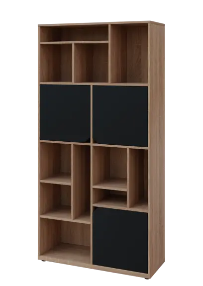 KU6-10DN L skříň vysoká 3-dvéřová, niky, 2053x1022x400 mm, provedení levé, dub bardolino/černá