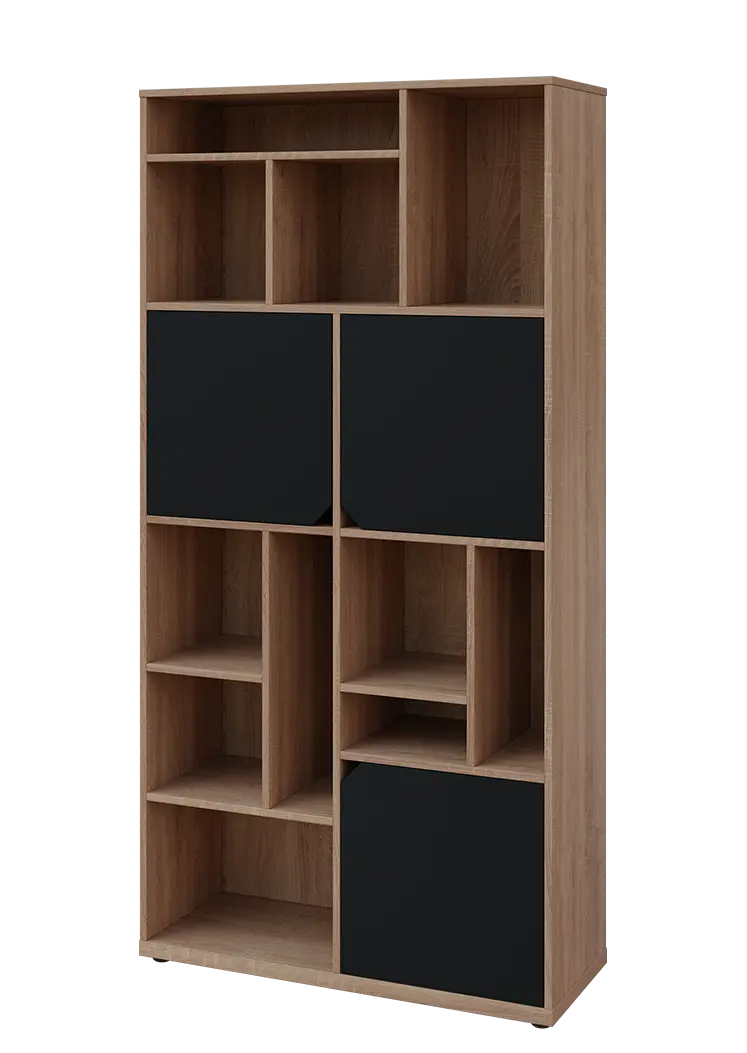 KU6-10DN L skříň vysoká 3-dvéřová, niky, 2053x1022x400 mm, provedení levé, dub bardolino/černá