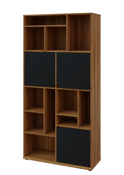 KU6-10DN L skříň vysoká 3-dvéřová, niky, 2053x1022x400 mm, provedení levé, ořech světlý/černá