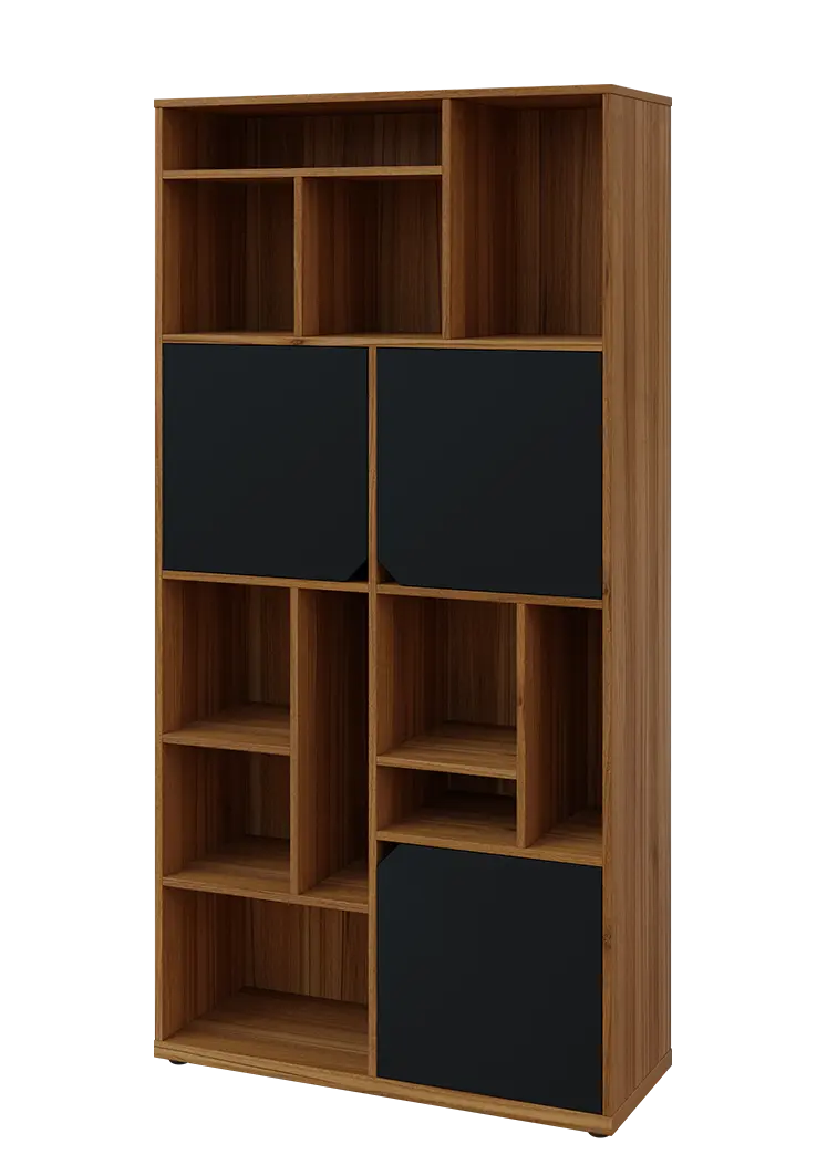 KU6-10DN L skříň vysoká 3-dvéřová, niky, 2053x1022x400 mm, provedení levé, ořech světlý/černá