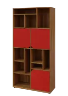 KU6-10DN L skříň vysoká 3-dvéřová, niky, 2053x1022x400 mm, provedení levé, ořech světlý/červená