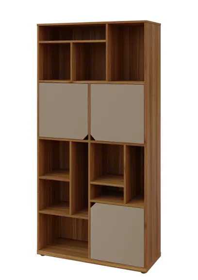 KU6-10DN L skříň vysoká 3-dvéřová, niky, 2053x1022x400 mm, provedení levé, ořech světlý/latte