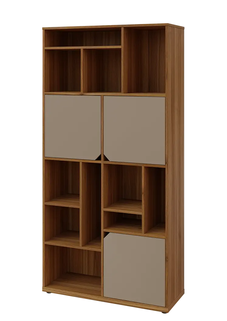 KU6-10DN L skříň vysoká 3-dvéřová, niky, 2053x1022x400 mm, provedení levé, ořech světlý/latte