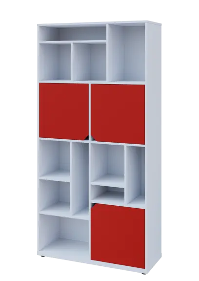 KU6-10DN L skříň vysoká 3-dvéřová, niky, 2053x1022x400 mm, provedení levé, bílá sněžná/červená