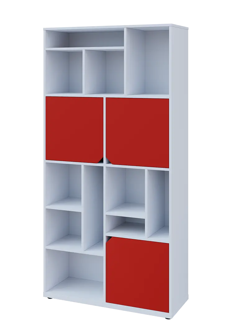 KU6-10DN L skříň vysoká 3-dvéřová, niky, 2053x1022x400 mm, provedení levé, bílá sněžná/červená