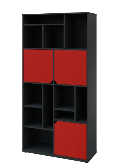 KU6-10DN L skříň vysoká 3-dvéřová, niky, 2053x1022x400 mm, provedení levé, antracit/červená