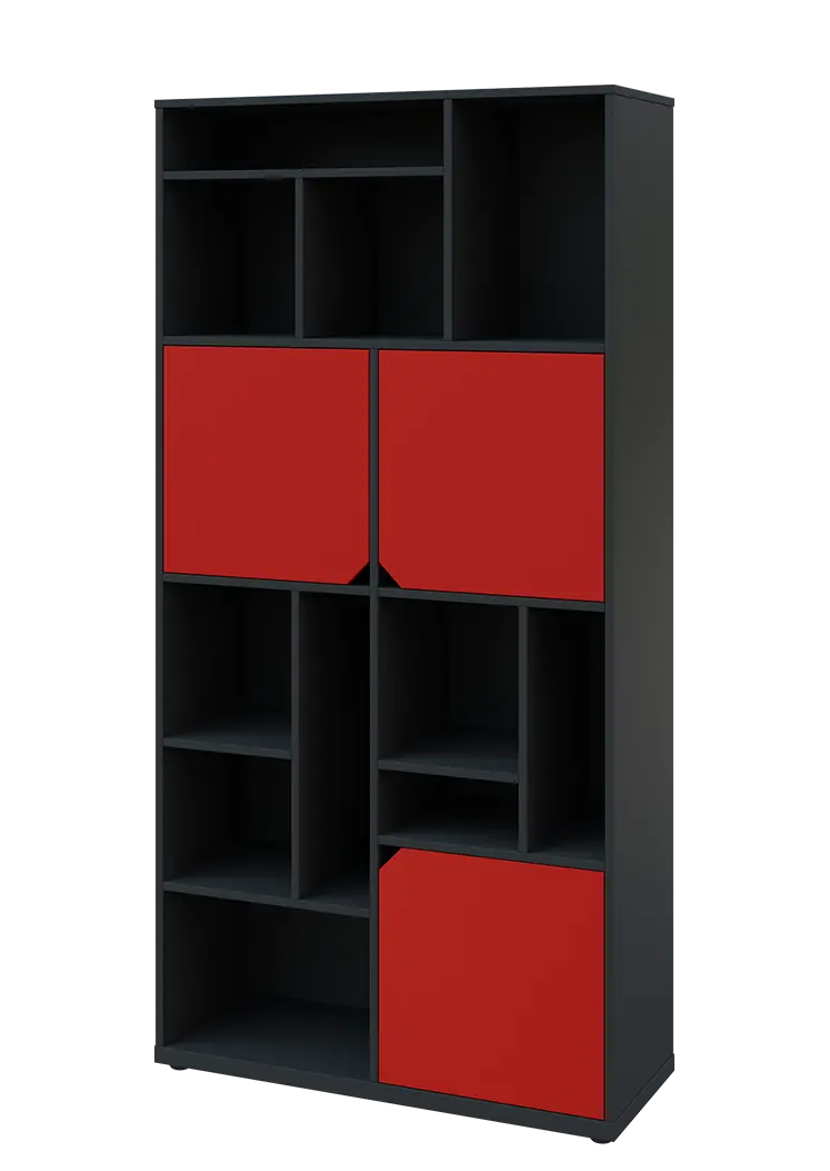 KU6-10DN L skříň vysoká 3-dvéřová, niky, 2053x1022x400 mm, provedení levé, antracit/červená