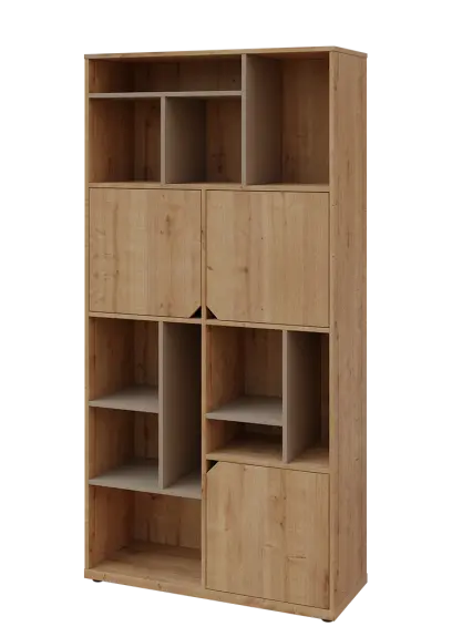 KU6-10DN L skříň vysoká 3-dvéřová, niky, 2053x1022x400 mm, provedení levé, korpus a dvířka dub lite/police latte