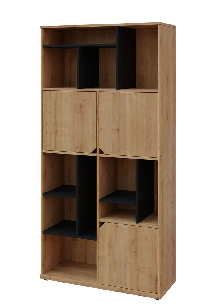 KU6-10DN L skříň vysoká 3-dvéřová, niky, 2053x1022x400 mm, provedení levé, korpus a dvířka dub lite/police černá