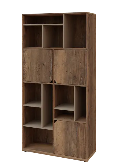 KU6-10DN L skříň vysoká 3-dvéřová, niky, 2053x1022x400 mm, provedení levé, korpus a dvířka dub halifax cínový/police latte