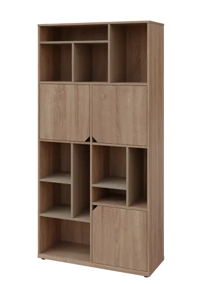 KU6-10DN L skříň vysoká 3-dvéřová, niky, 2053x1022x400 mm, provedení levé, korpus a dvířka dub bardolino/police latte