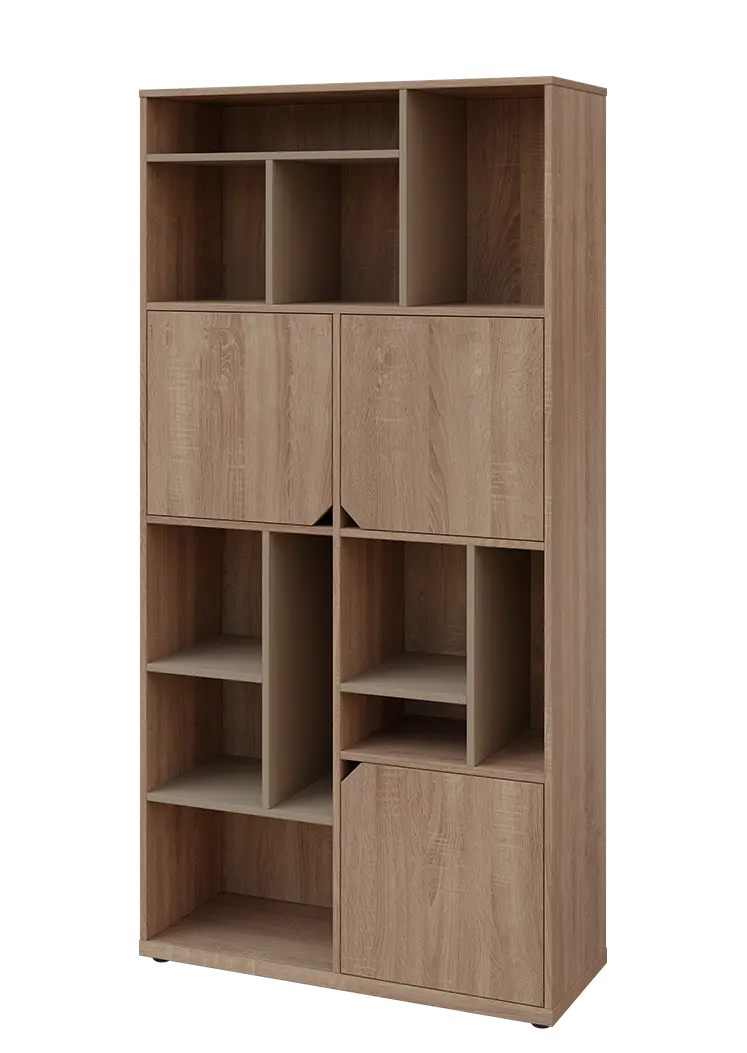 KU6-10DN L skříň vysoká 3-dvéřová, niky, 2053x1022x400 mm, provedení levé, korpus a dvířka dub bardolino/police latte