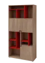 KU6-10DN L skříň vysoká 3-dvéřová, niky, 2053x1022x400 mm, provedení levé, korpus a dvířka dub bardolino/police červená