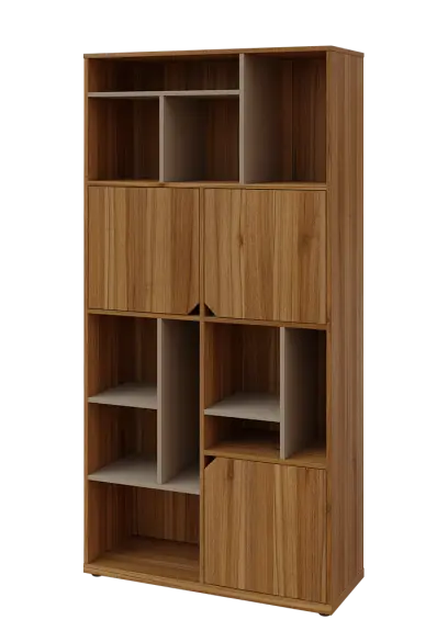 KU6-10DN L skříň vysoká 3-dvéřová, niky, 2053x1022x400 mm, provedení levé, korpus a dvířka ořech světlý/police latte