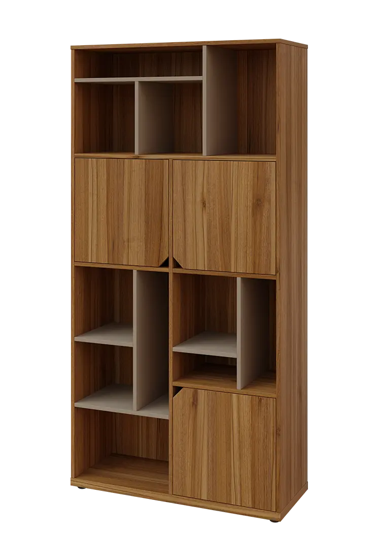 KU6-10DN L skříň vysoká 3-dvéřová, niky, 2053x1022x400 mm, provedení levé, korpus a dvířka ořech světlý/police latte