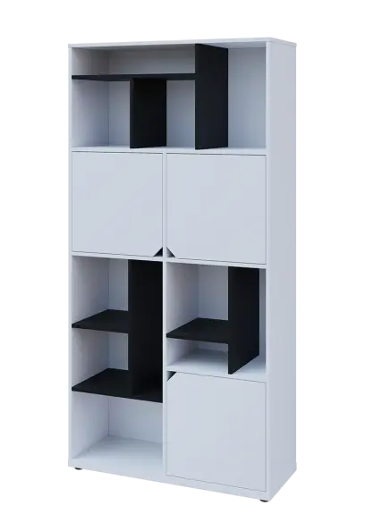 KU6-10DN L skříň vysoká 3-dvéřová, niky, 2053x1022x400 mm, provedení levé, korpus a dvířka bílá sněžná/police černá