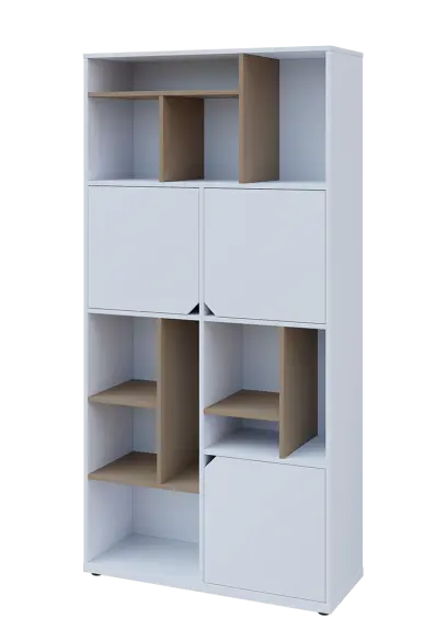 KU6-10DN L skříň vysoká 3-dvéřová, niky, 2053x1022x400 mm, provedení levé, korpus a dvířka bílá sněžná/police latte