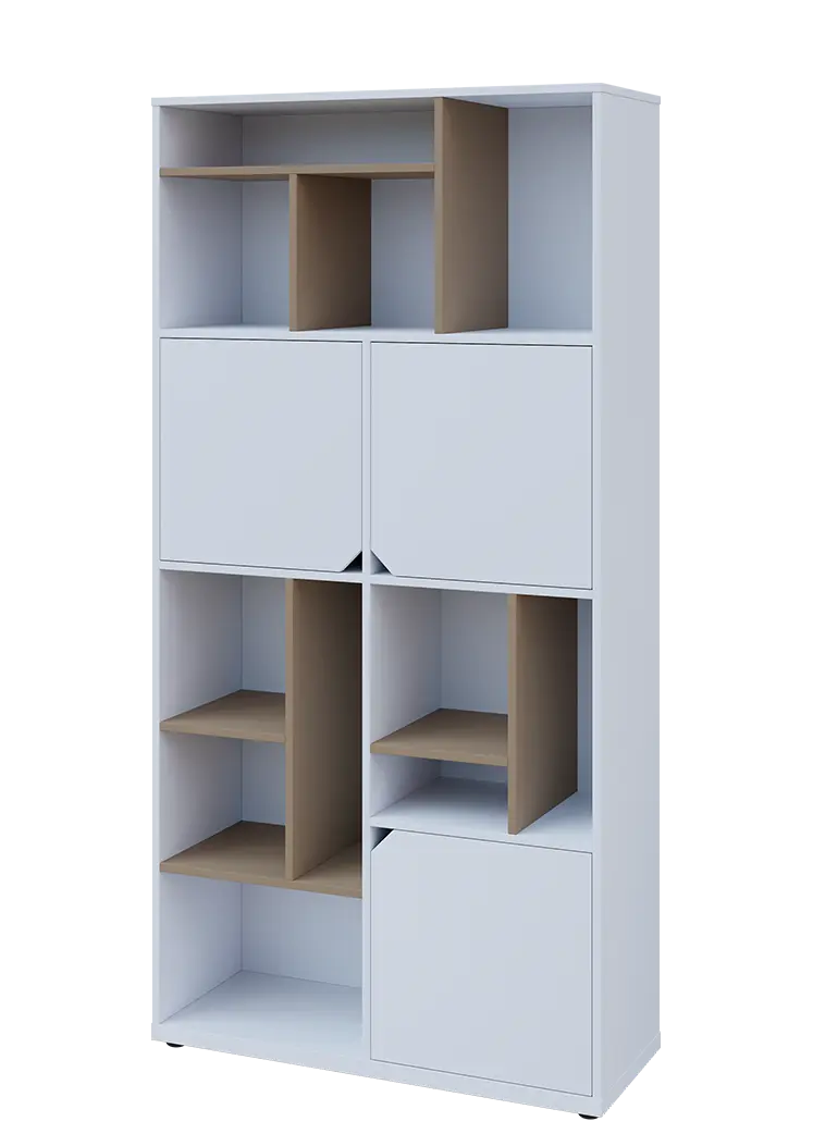 KU6-10DN L skříň vysoká 3-dvéřová, niky, 2053x1022x400 mm, provedení levé, korpus a dvířka bílá sněžná/police latte