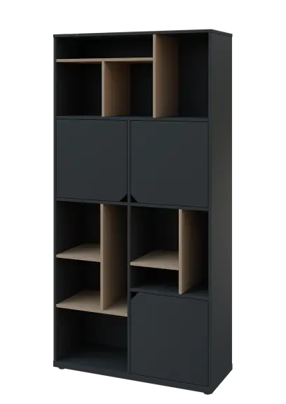 KU6-10DN L skříň vysoká 3-dvéřová, niky, 2053x1022x400 mm, provedení levé, korpus a dvířka antracit/police latte