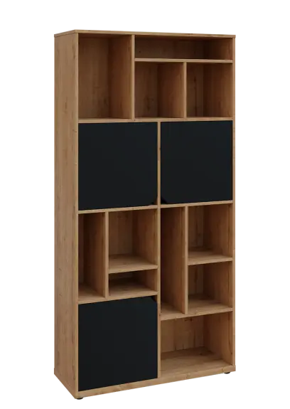 KU6-10DN P skříň vysoká 3-dvéřová, niky, 2053x1022x400 mm, provedení pravé, dub lite/černá