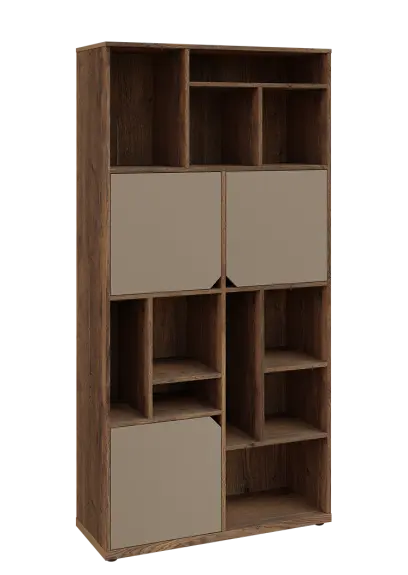 KU6-10DN P skříň vysoká 3-dvéřová, niky, 2053x1022x400 mm, provedení pravé, dub halifax cínový/latte