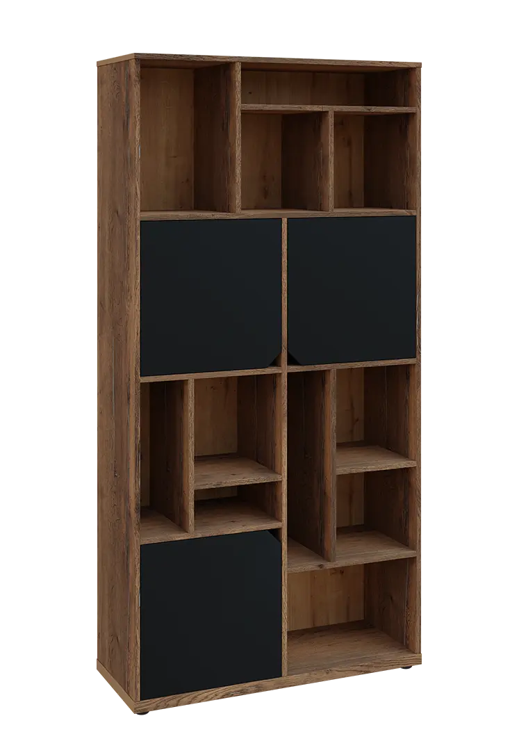 KU6-10DN P skříň vysoká 3-dvéřová, niky, 2053x1022x400 mm, provedení pravé, dub halifax cínový/černá