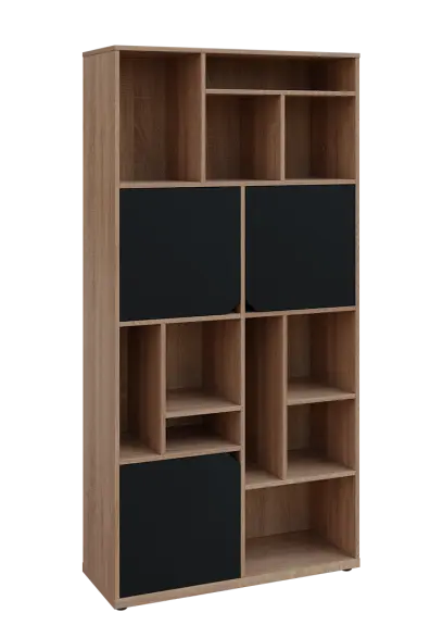 KU6-10DN P skříň vysoká 3-dvéřová, niky, 2053x1022x400 mm, provedení pravé, dub bardolino/černá