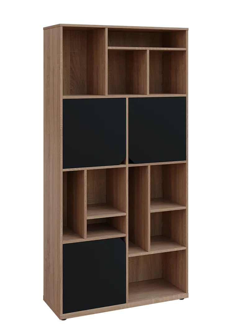 KU6-10DN P skříň vysoká 3-dvéřová, niky, 2053x1022x400 mm, provedení pravé, dub bardolino/černá