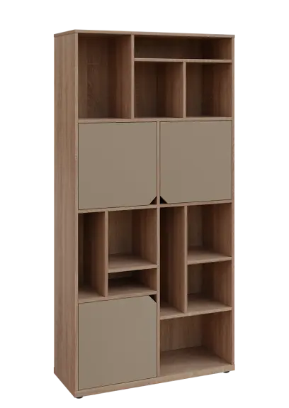 KU6-10DN P skříň vysoká 3-dvéřová, niky, 2053x1022x400 mm, provedení pravé, dub bardolino/latte