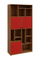KU6-10DN P skříň vysoká 3-dvéřová, niky, 2053x1022x400 mm, provedení pravé, ořech světlý/červená