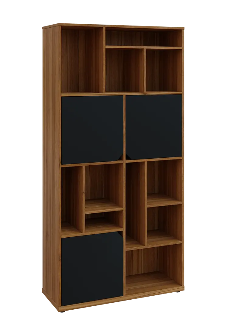 KU6-10DN P skříň vysoká 3-dvéřová, niky, 2053x1022x400 mm, provedení pravé, ořech světlý/černá