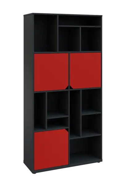 KU6-10DN P skříň vysoká 3-dvéřová, niky, 2053x1022x400 mm, provedení pravé, antracit/červená