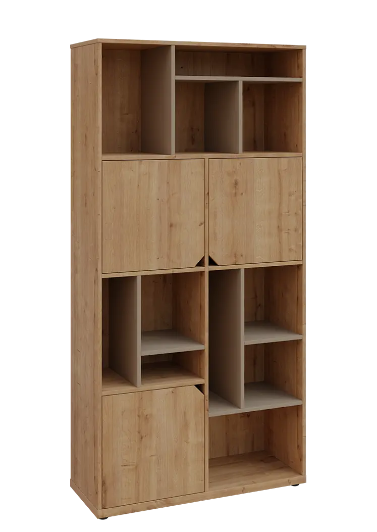 KU6-10DN P skříň vysoká 3-dvéřová, niky, 2053x1022x400 mm, provedení pravé, korpus a dvířka dub lite/police latte