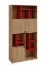KU6-10DN P skříň vysoká 3-dvéřová, niky, 2053x1022x400 mm, provedení pravé, korpus a dvířka dub lite/police červená