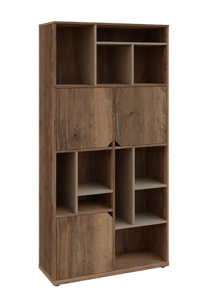 KU6-10DN P skříň vysoká 3-dvéřová, niky, 2053x1022x400 mm, provedení pravé, korpus a dvířka dub halifax cínový/police latte